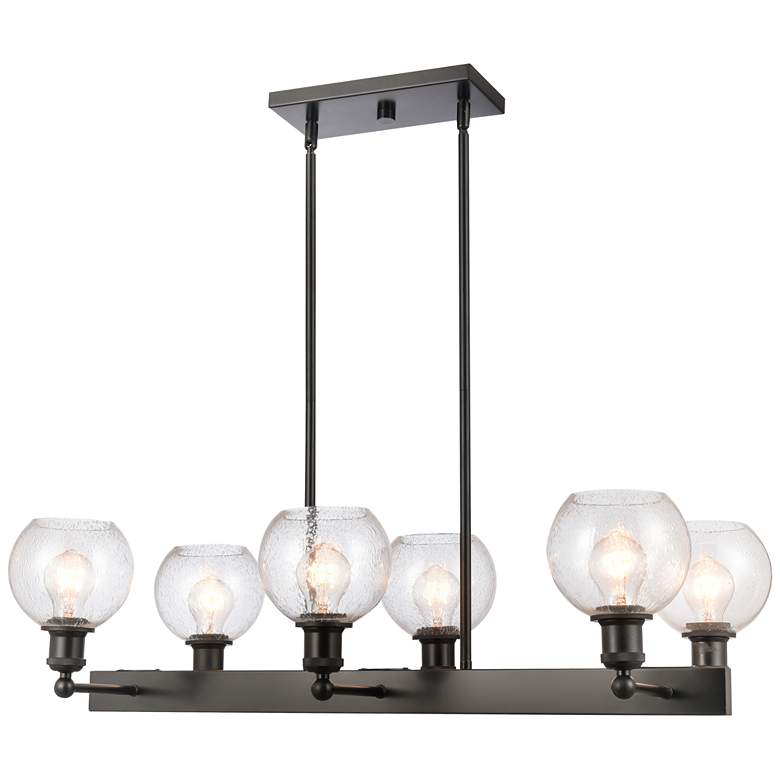 Image 1 Concord 35" 6-Light Matte Black Stem Hung Chandelier w/ Seedy Shade