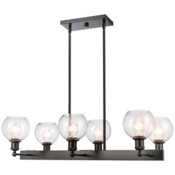 Concord 35" 6-Light Matte Black Stem Hung Chandelier w/ Seedy Shade