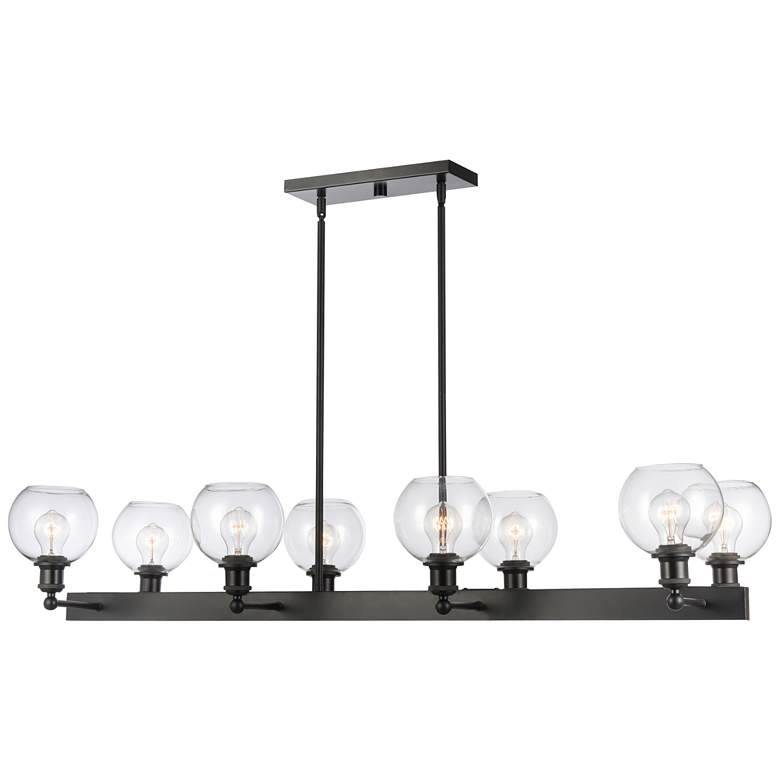 Image 1 Concord 48" 8-Light Matte Black Stem Hung Chandelier w/ Clear Shade