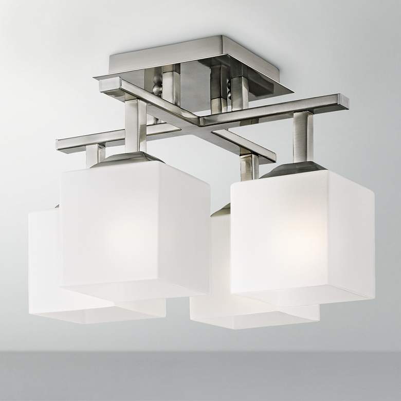 Image 1 Conde Square 15" Wide Brushed Steel Ceiling Light