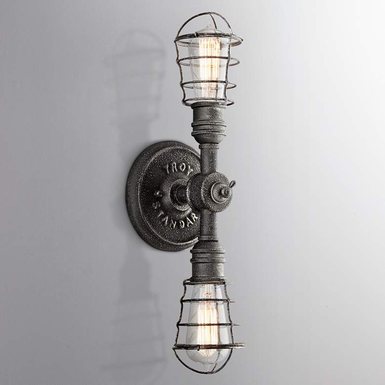 Image 1 Conduit 19 inch High Old Silver Wall Sconce