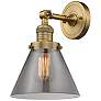 2_Cone 10 1/2" High Brushed Brass Wall Sconce w/ Smoke Glass