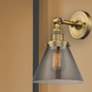 1_Cone 10 1/2" High Brushed Brass Wall Sconce w/ Smoke Glass