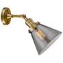4_Cone 10 1/2" High Brushed Brass Wall Sconce w/ Smoke Glass more views