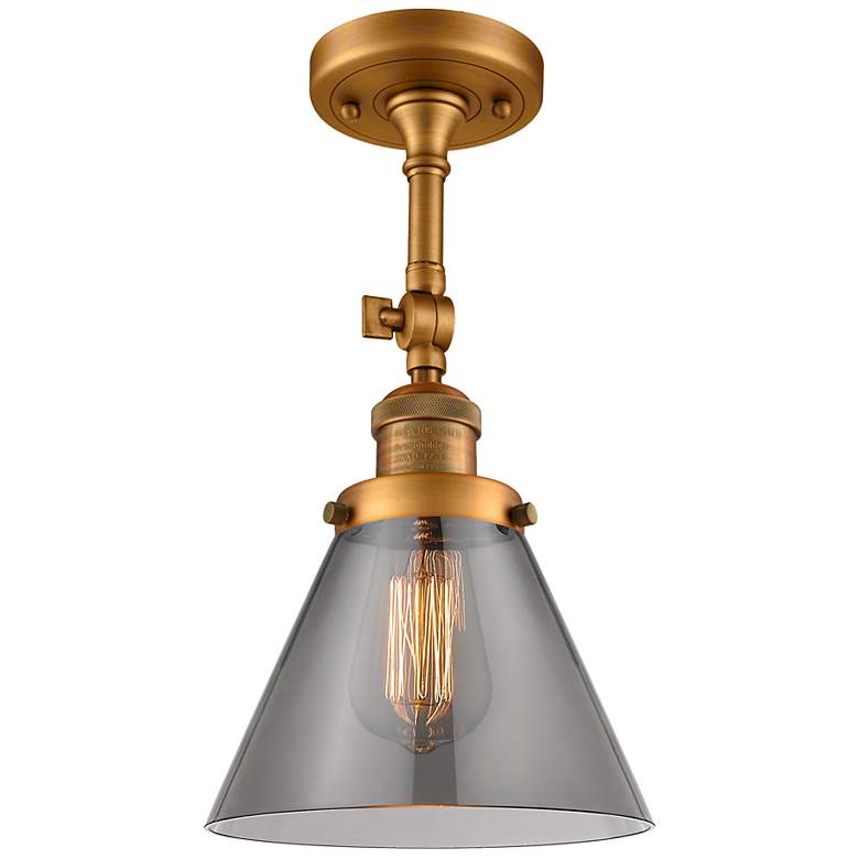 Image 5 Cone 10 1/2" High Brushed Brass Wall Sconce w/ Smoke Glass more views