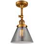 5_Cone 10 1/2" High Brushed Brass Wall Sconce w/ Smoke Glass more views