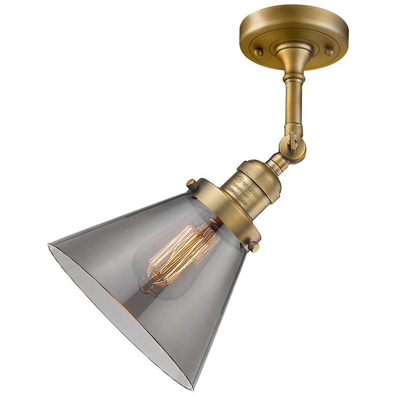 Image 6 Cone 10 1/2" High Brushed Brass Wall Sconce w/ Smoke Glass more views