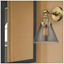 7_Cone 10 1/2" High Brushed Brass Wall Sconce w/ Smoke Glass more views