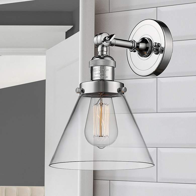 Image 1 Cone 10 1/2" High Chrome LED Wall Sconce with Clear Glass