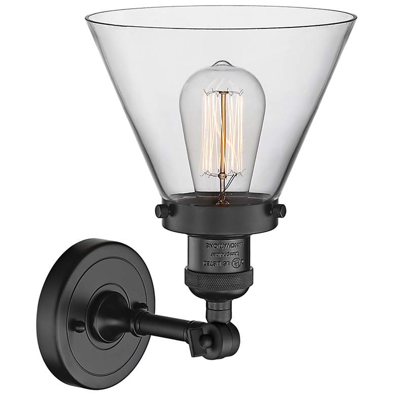 Image 3 Cone 10 1/2" High Matte Black Clear Glass Wall Sconce more views