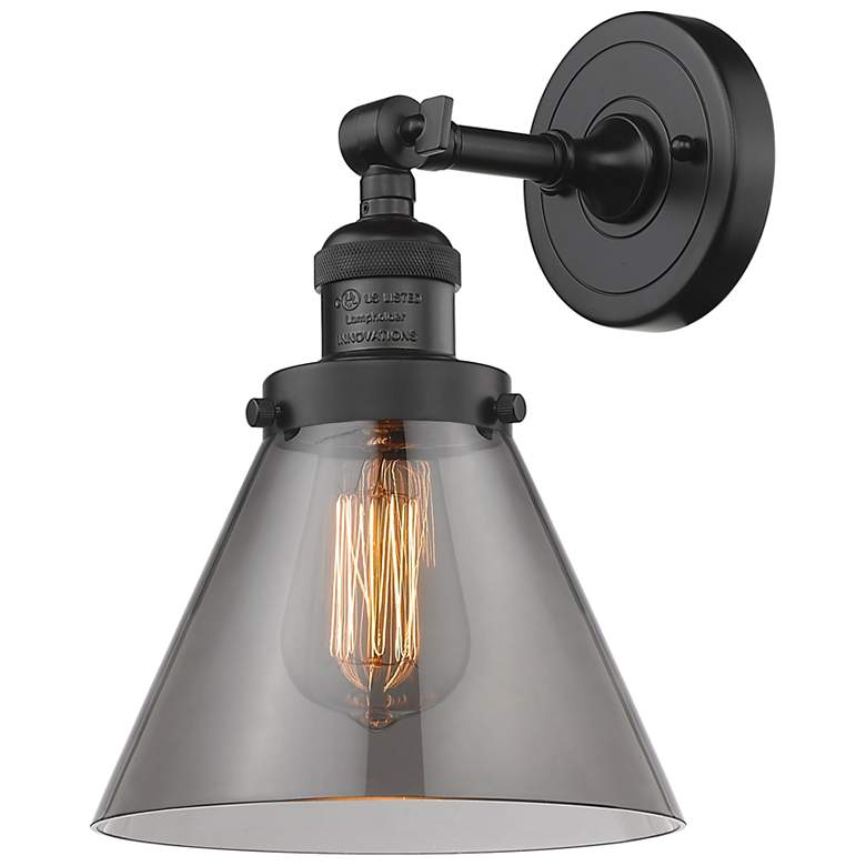 Image 1 Cone 10 1/2"H Oil-Rubbed Bronze Wall Sconce w/ Smoke Glass