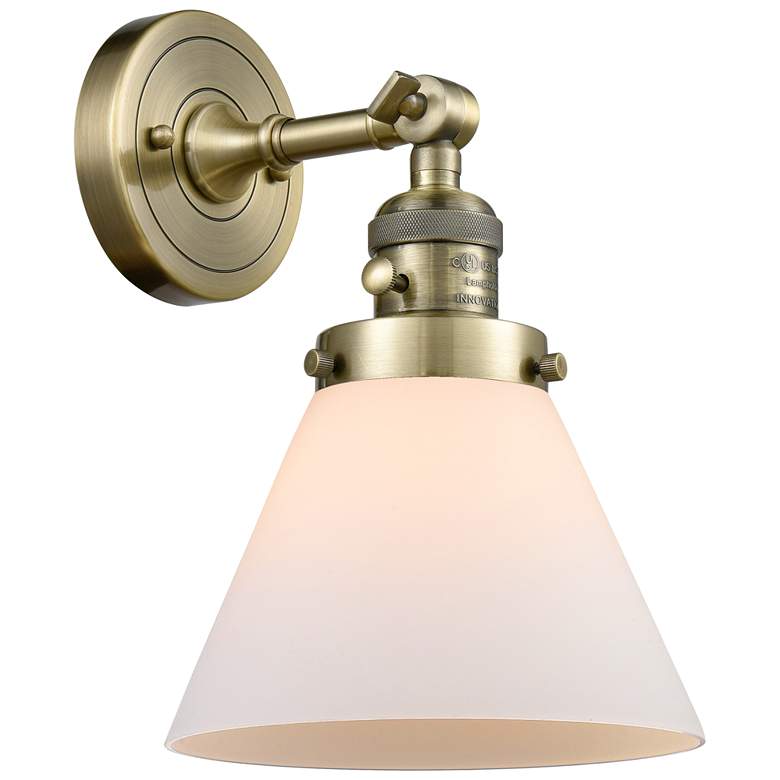 Image 1 Cone 10" High Antique Brass Sconce w/ Matte White Shade