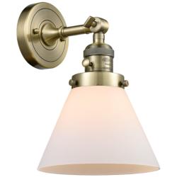 Cone 10" High Antique Brass Sconce w/ Matte White Shade