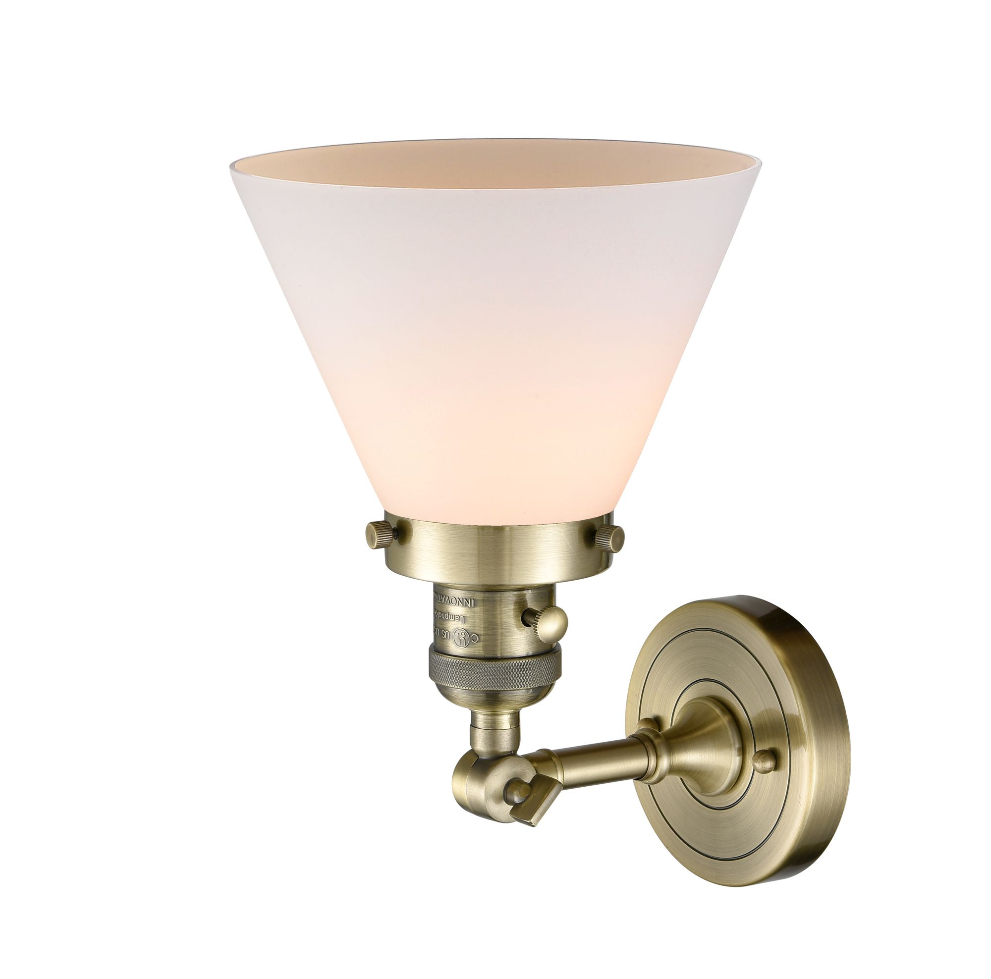Image 2 Cone 10" High Antique Brass Sconce w/ Matte White Shade more views