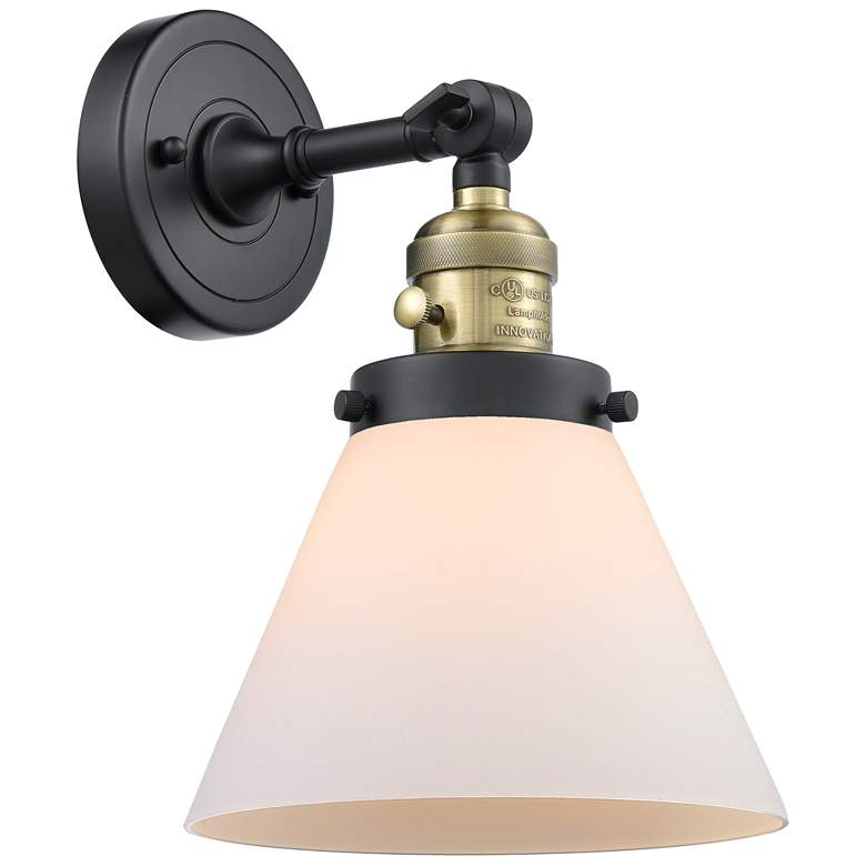 Image 1 Cone 10" High Black Brass Sconce w/ Matte White Shade