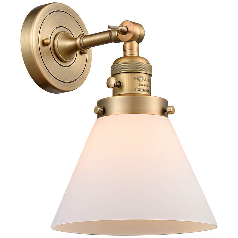 Image 1 Cone 10" High Brushed Brass LED Sconce with White Glass