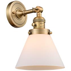 Cone 10" High Brushed Brass LED Sconce with White Glass