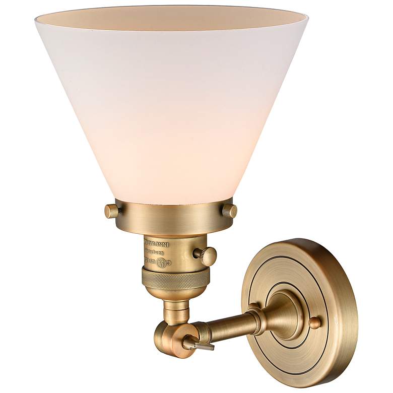 Image 3 Cone 10" High Brushed Brass LED Sconce with White Glass more views