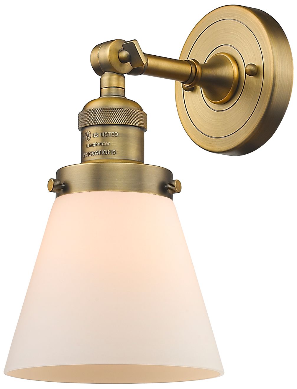 Cone 10" High Brushed Brass Wall Sconce with White Glass