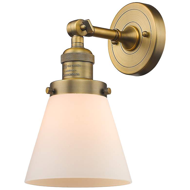 Image 2 Cone 10" High Brushed Brass Wall Sconce with White Glass