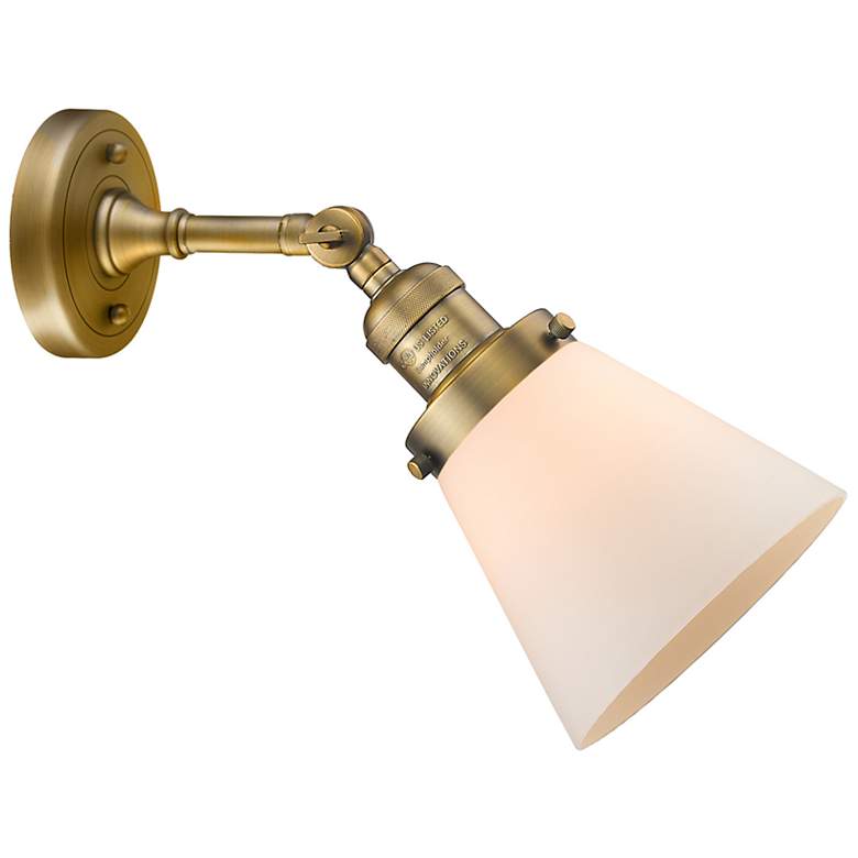 Image 4 Cone 10" High Brushed Brass Wall Sconce with White Glass more views