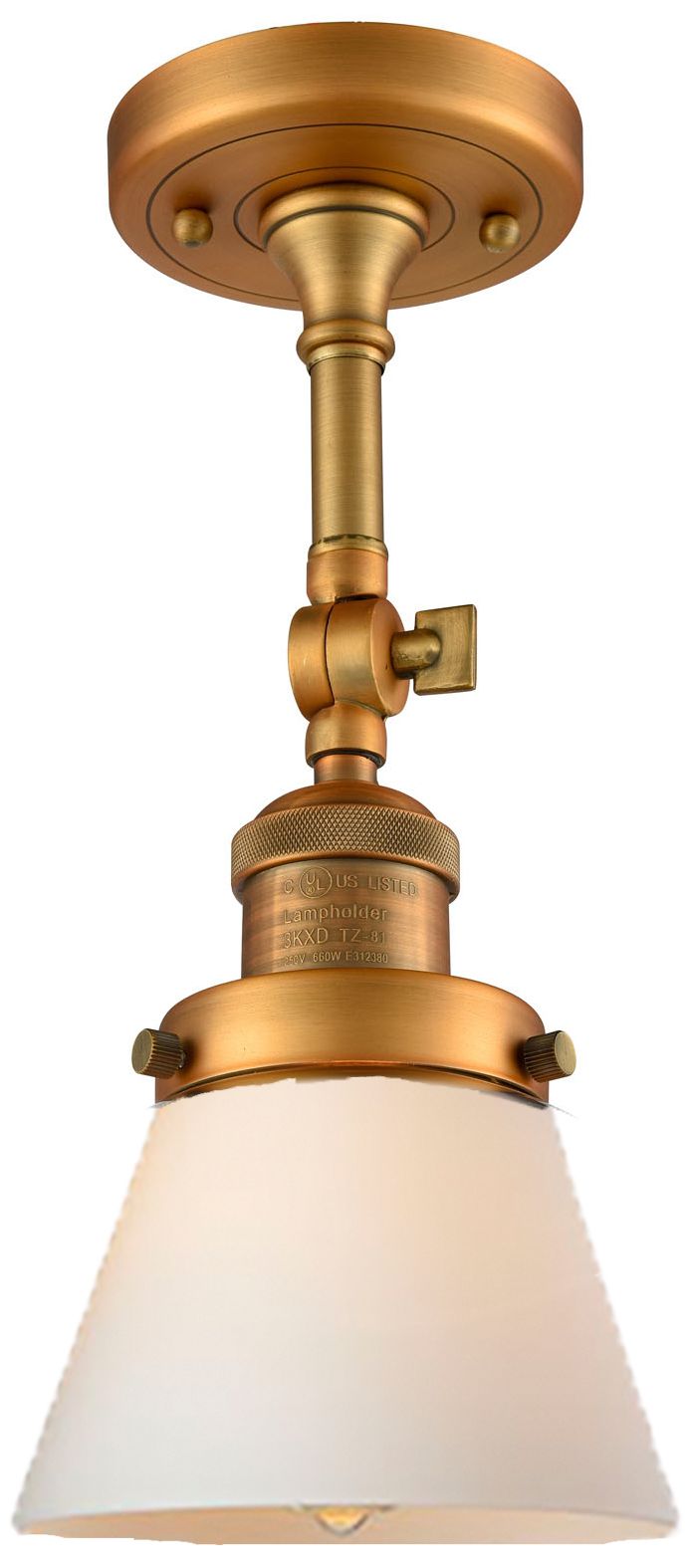 Cone 10" High Brushed Brass Wall Sconce with White Glass