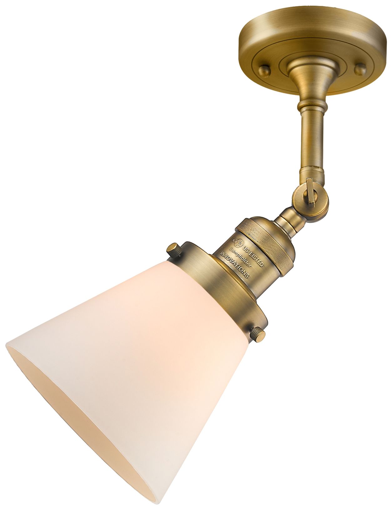 Cone 10" High Brushed Brass Wall Sconce with White Glass