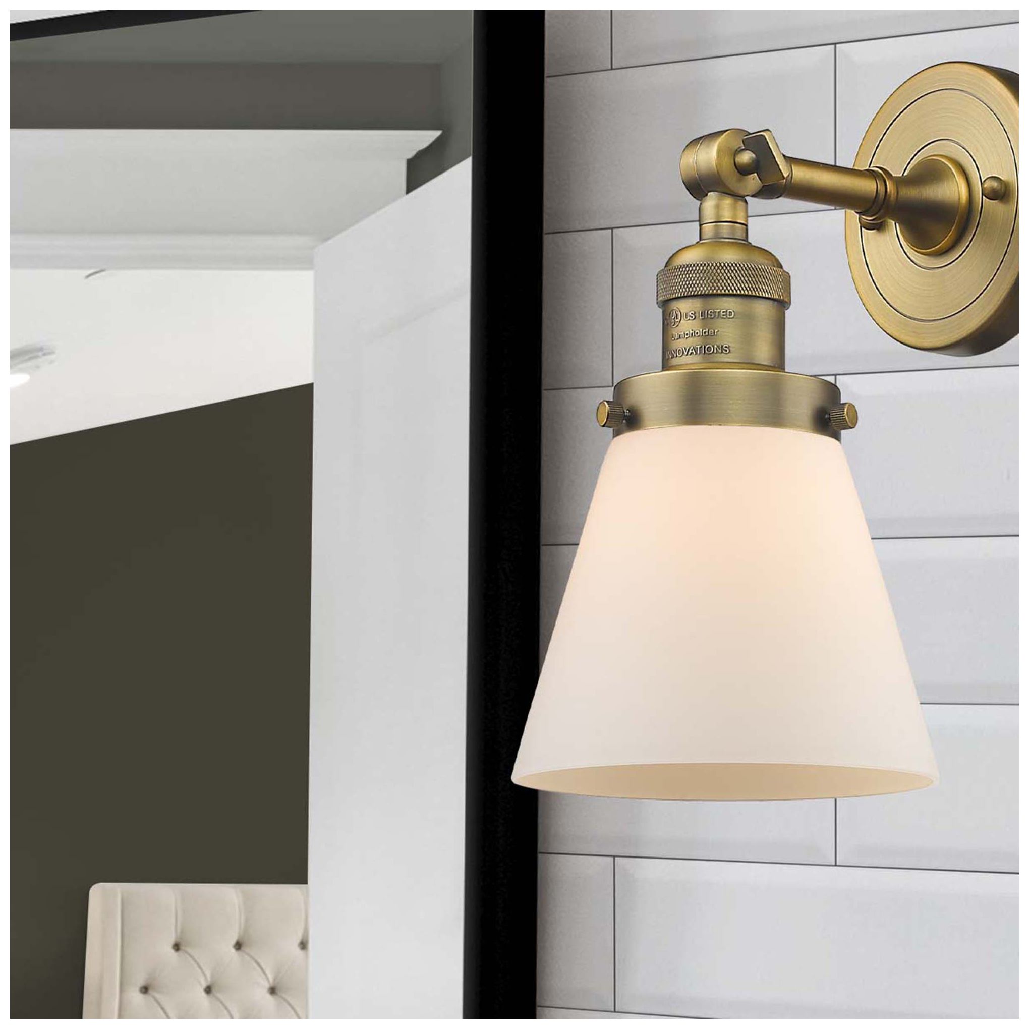 Cone 10" High Brushed Brass Wall Sconce with White Glass
