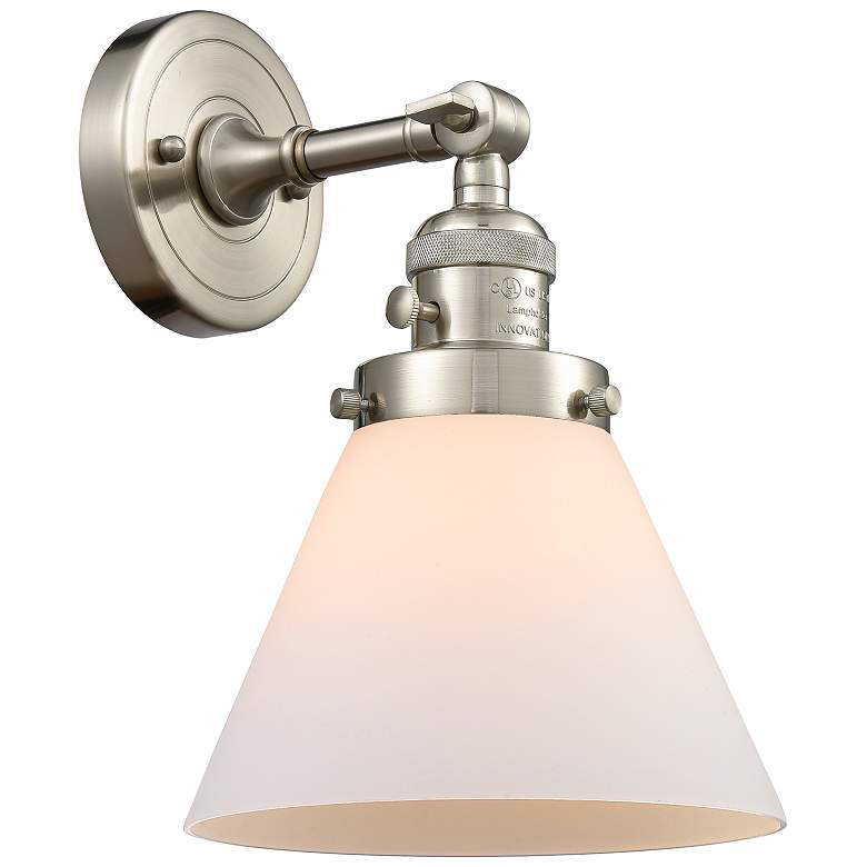 Image 1 Cone 10" High Brushed Satin Nickel Sconce w/ Matte White Shade