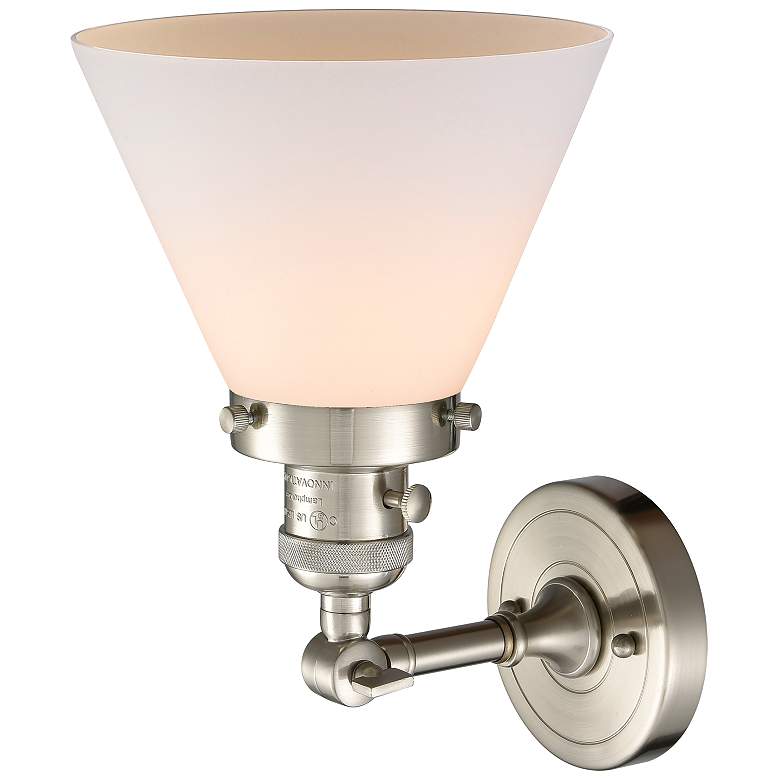 Image 2 Cone 10" High Brushed Satin Nickel Sconce w/ Matte White Shade more views