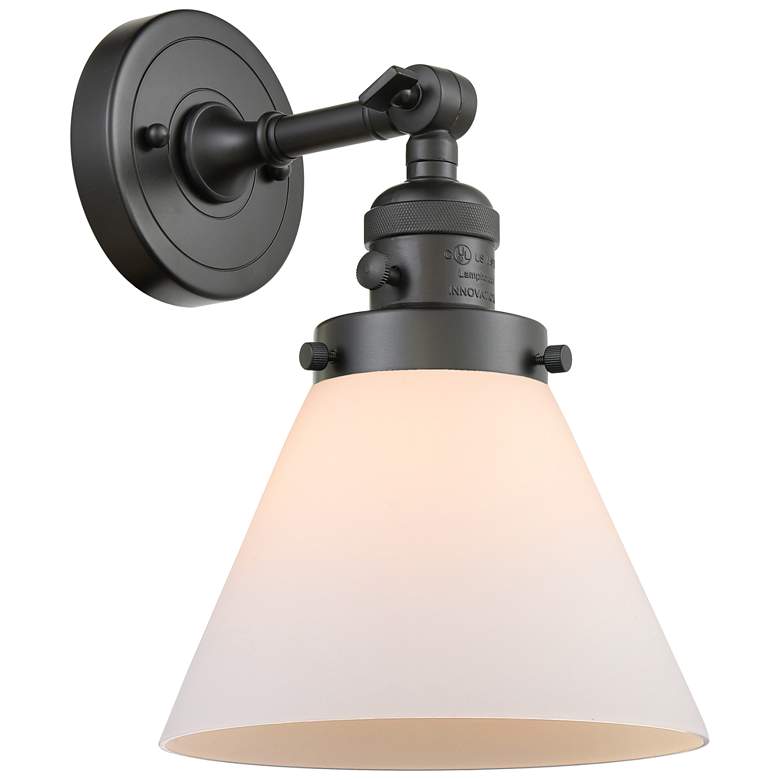Image 1 Cone 10" High Oil Rubbed Bronze Sconce w/ Matte White Shade