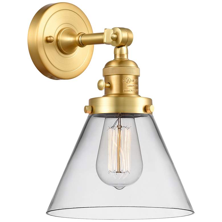 Image 1 Cone 10 inch High Satin Gold Sconce w/ Clear Shade