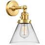 Cone 10" High Satin Gold Sconce w/ Clear Shade