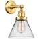 Cone 10" High Satin Gold Sconce w/ Clear Shade