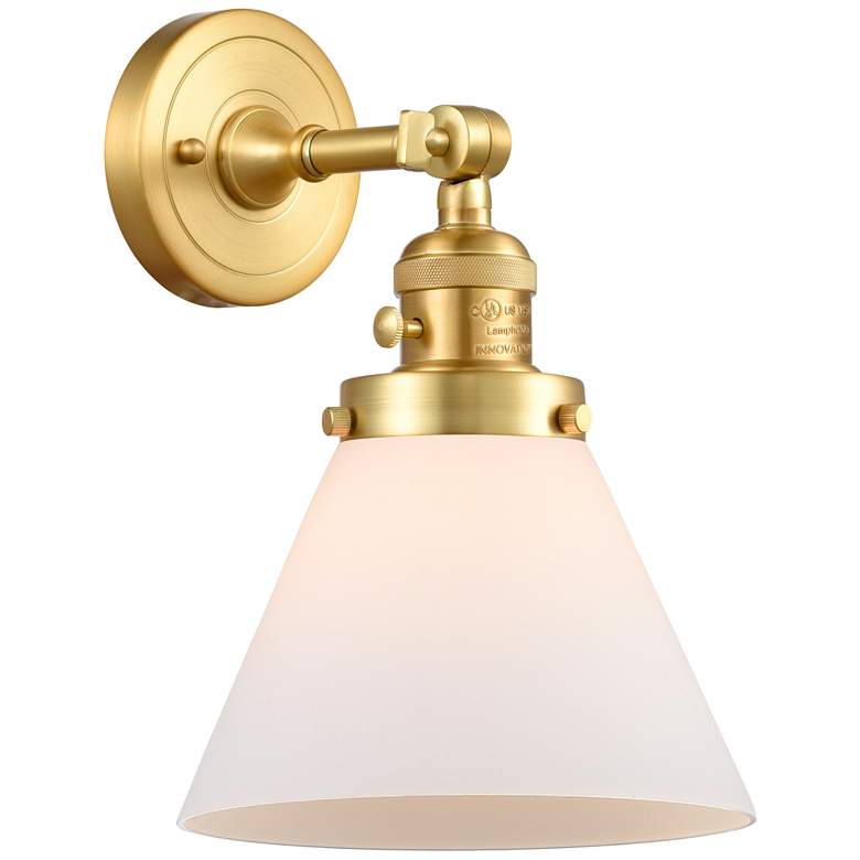 Image 1 Cone 10 inch High Satin Gold Sconce w/ Matte White Shade