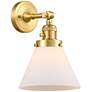 Cone 10" High Satin Gold Sconce w/ Matte White Shade