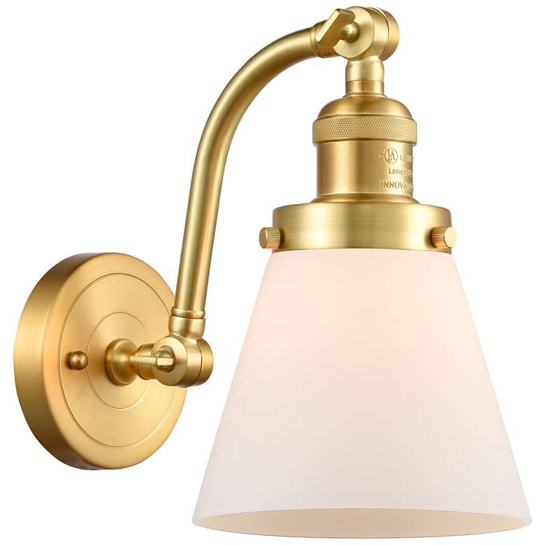 Image 1 Cone 11 1/2" High Satin Gold Wall Sconce with White Glass