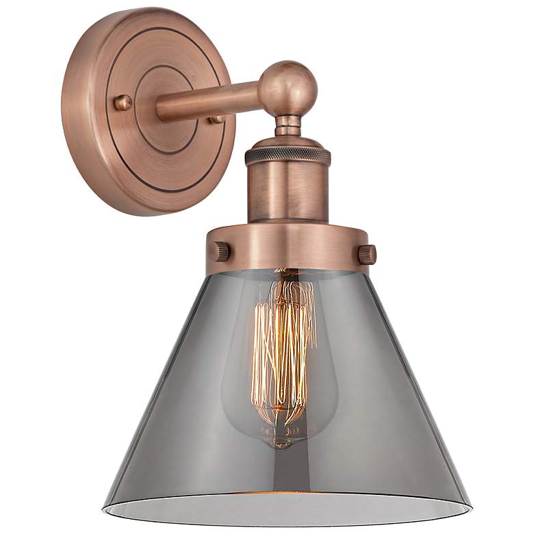 Image 1 Cone 11 1/4" High Antique Copper Wall Sconce w/ Smoke Glass