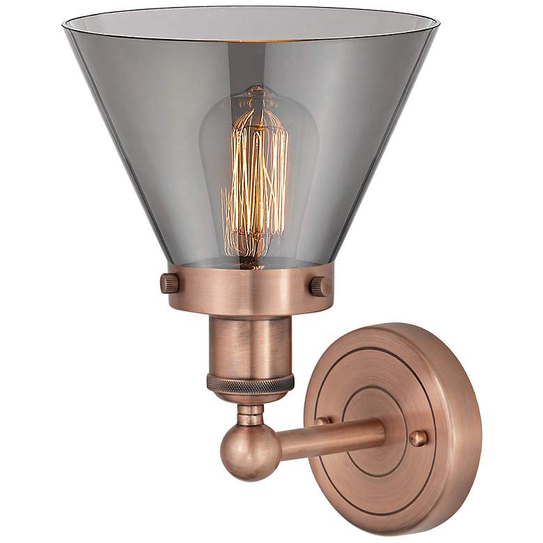 Image 2 Cone 11 1/4" High Antique Copper Wall Sconce w/ Smoke Glass more views