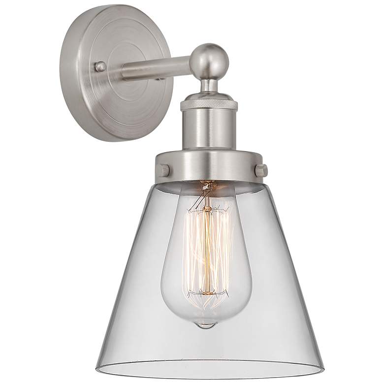 Image 2 Cone 11 1/4"H Brushed Nickel Wall Sconce with Clear Glass