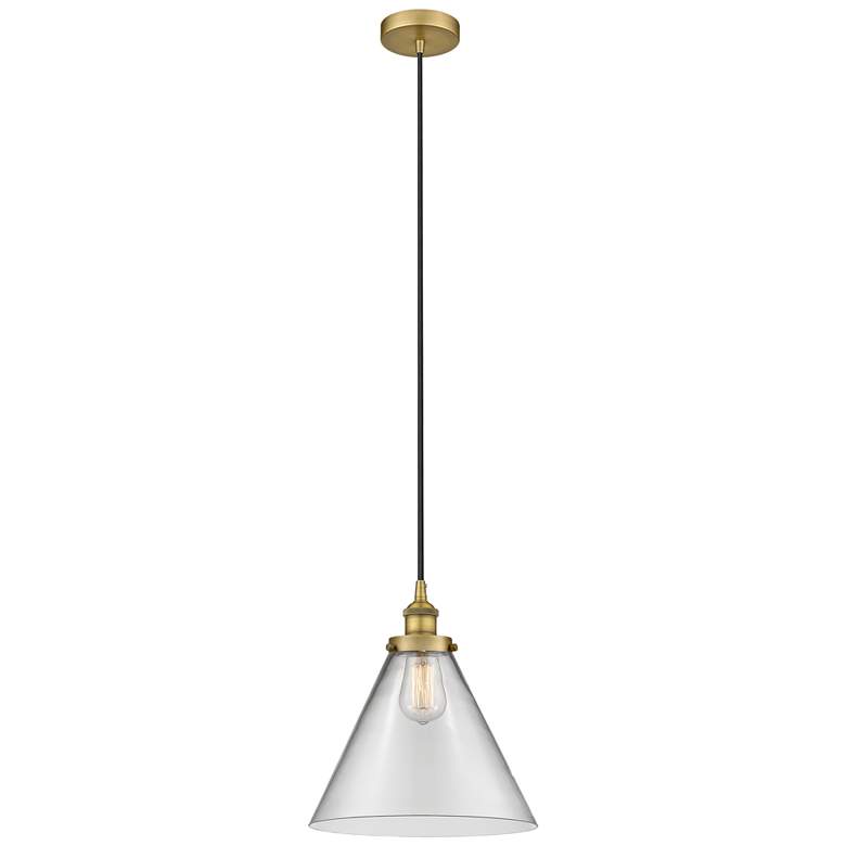 Image 1 Cone 11 3/4" With Brushed Brass Mini Pendant w/ Clear Glass
