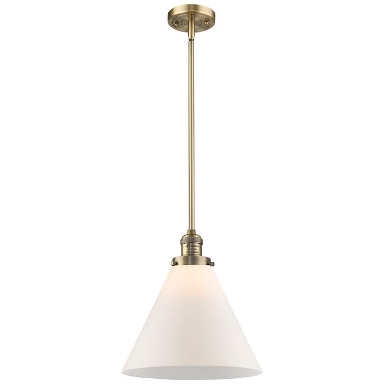 Image 1 Cone 11 3/4"W Brushed Brass Mini Pendant with White Glass
