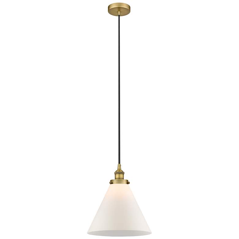 Image 1 Cone 11 3/4"W Brushed Brass Mini Pendant with White Shade