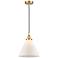 Cone 11 3/4"W Satin Gold LED Mini Pendant with White Glass