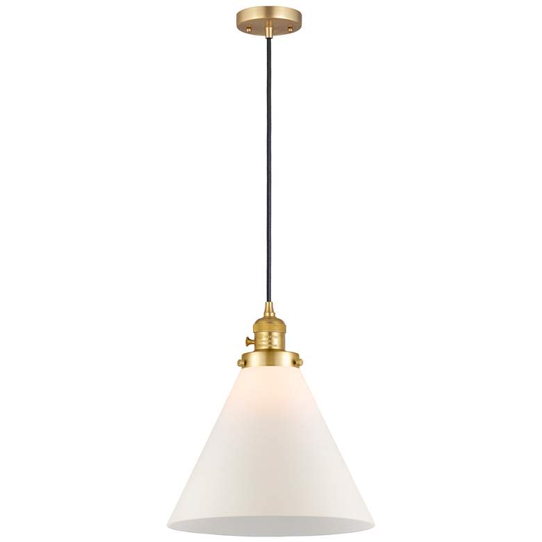 Image 1 Cone 11 3/4"W Satin Gold Mini Pendant w/ Matte White Glass