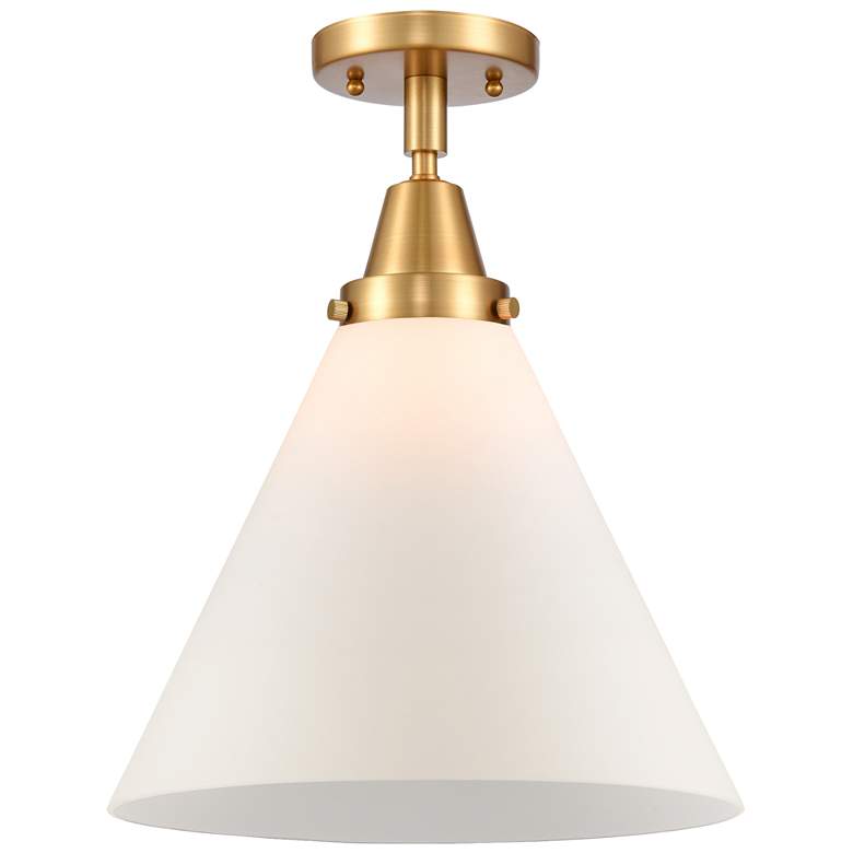 Image 1 Cone 11 3/4"W Satin Gold with White Glass LED Ceiling Light