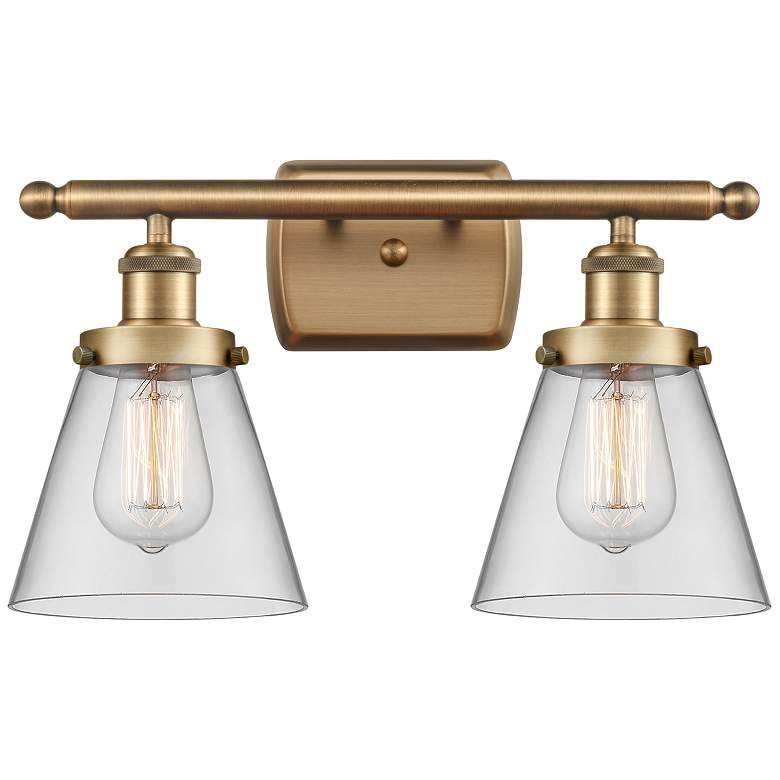 Image 1 Cone 11"H Brushed Brass and Clear Glass 2-Light Wall Sconce