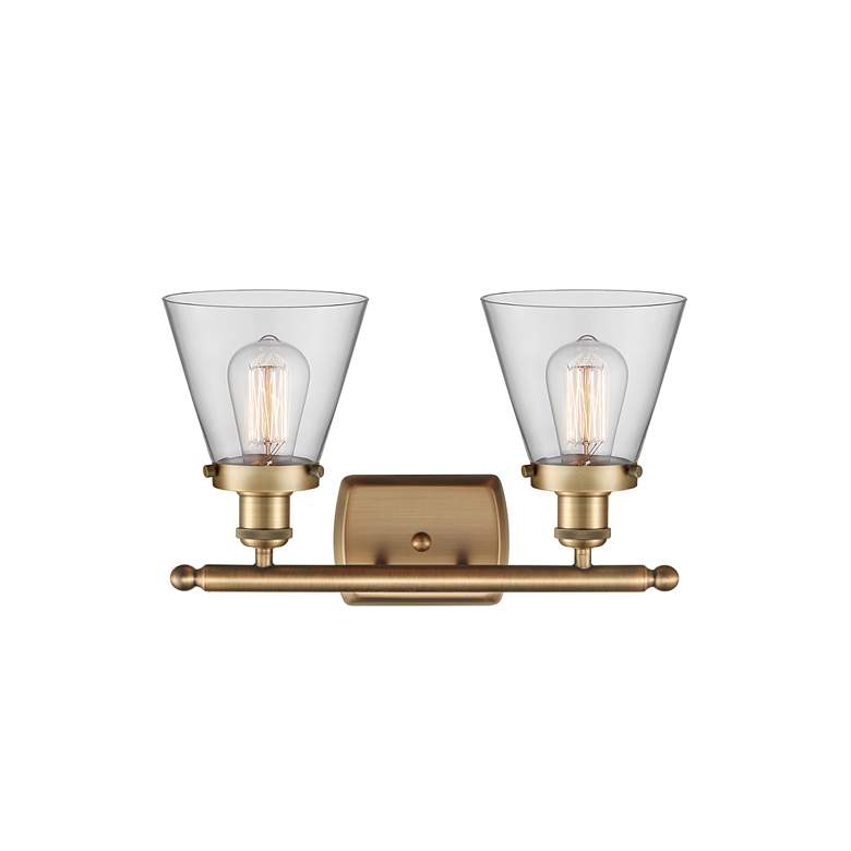 Image 2 Cone 11"H Brushed Brass and Clear Glass 2-Light Wall Sconce more views