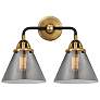 1_Cone 12 1/2"H Black Brass Smoke Glass 2-Light Wall Sconce