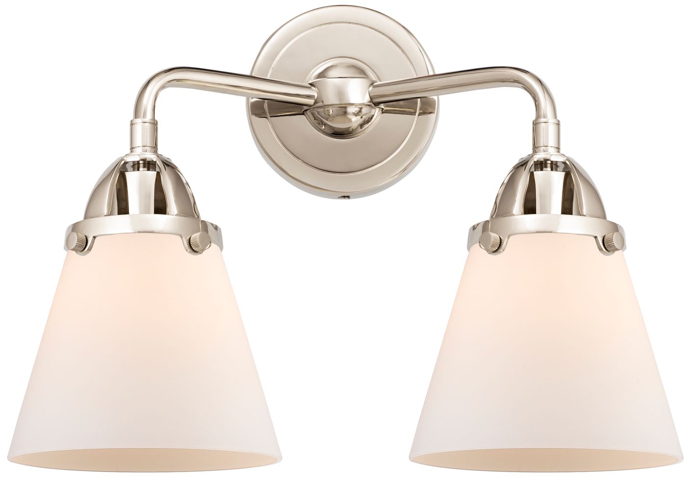 Cone 12 1/4"H Nickel 2-Light Wall Sconce with White Glass